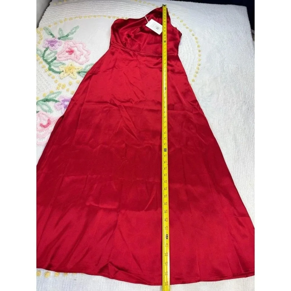 Rachel Parcell Red‎ Silky Charmeuse One Shoulder Slit Midi Dress 4 - Picture 6 of 8